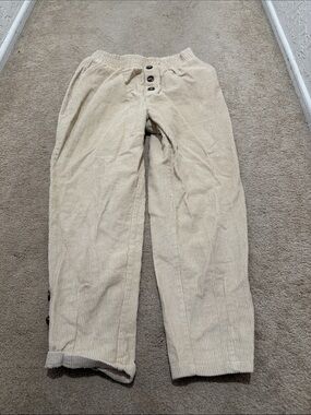 Men's Beige Corduroy Button-Front Pants